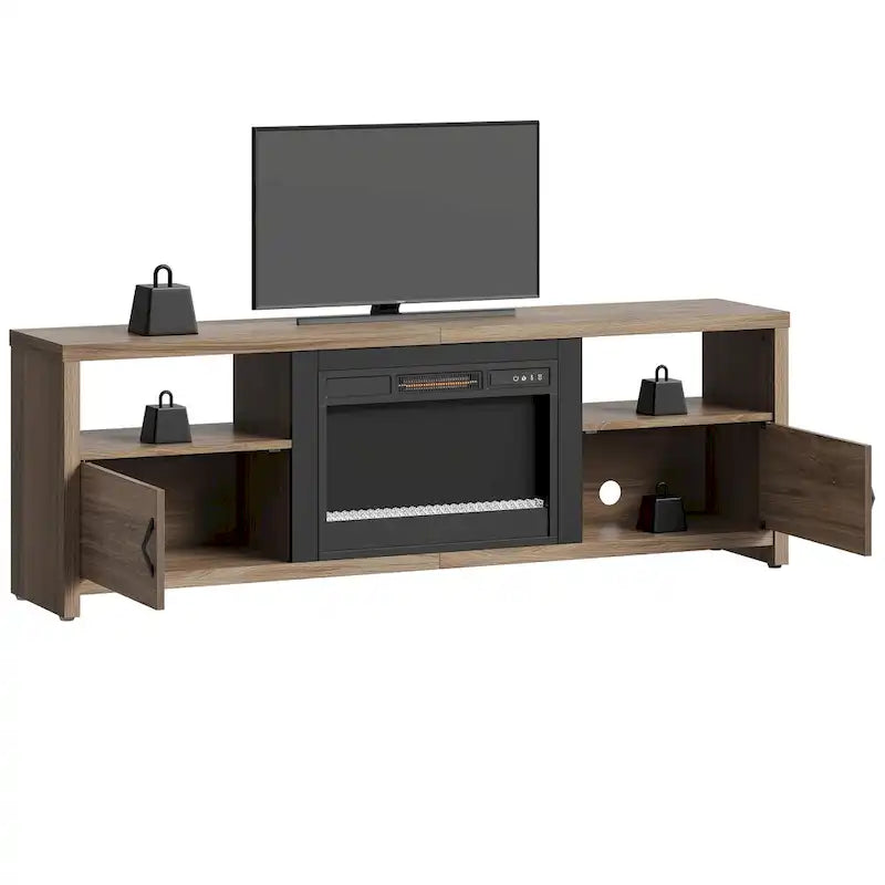 70-Zoll-TV-Ständer für 75-Zoll-Fernseher mit LED-Kaminbeleuchtung und Schrank – 71 Zoll