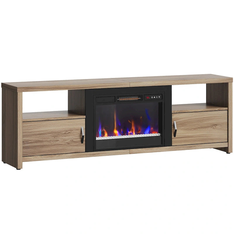 70-Zoll-TV-Ständer für 75-Zoll-Fernseher mit LED-Kaminbeleuchtung und Schrank – 71 Zoll