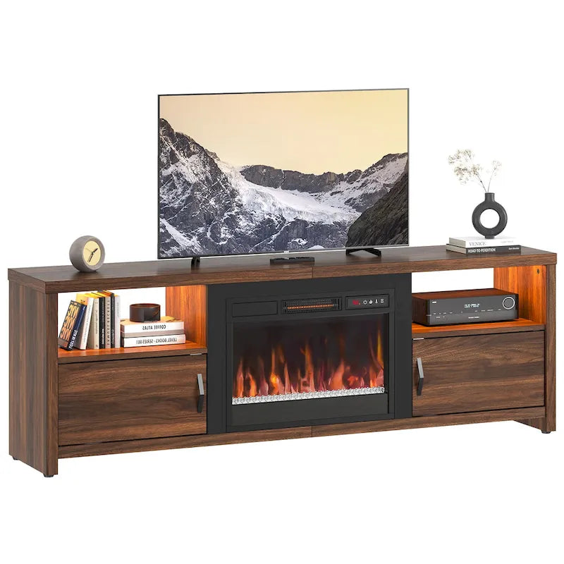 70-Zoll-TV-Ständer für 75-Zoll-Fernseher mit LED-Kaminbeleuchtung und Schrank – 71 Zoll