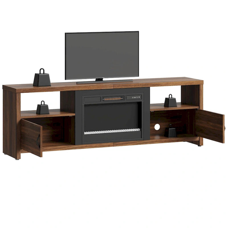 70-Zoll-TV-Ständer für 75-Zoll-Fernseher mit LED-Kaminbeleuchtung und Schrank – 71 Zoll