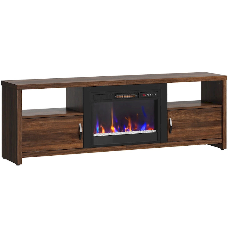 70-Zoll-TV-Ständer für 75-Zoll-Fernseher mit LED-Kaminbeleuchtung und Schrank – 71 Zoll