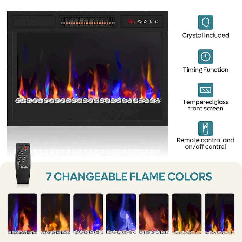 70-Zoll-TV-Ständer für 75-Zoll-Fernseher mit LED-Kaminbeleuchtung und Schrank – 71 Zoll