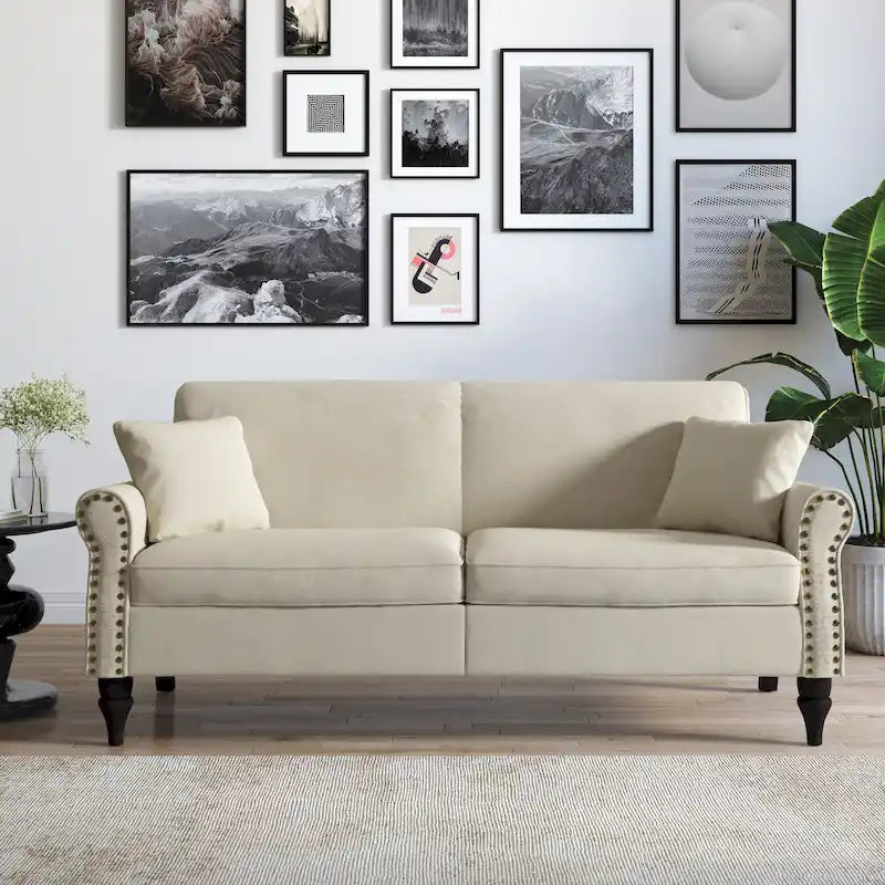 73 Nagelkopfbesatz-Sofa mit gerollten Armlehnen und Polster-Loveseat