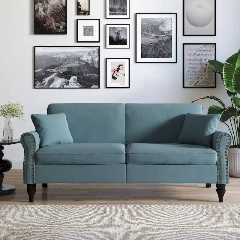 73 Nagelkopfbesatz-Sofa mit gerollten Armlehnen und Polster-Loveseat