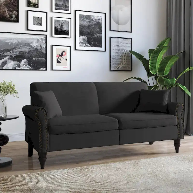 73 Nagelkopfbesatz-Sofa mit gerollten Armlehnen und Polster-Loveseat