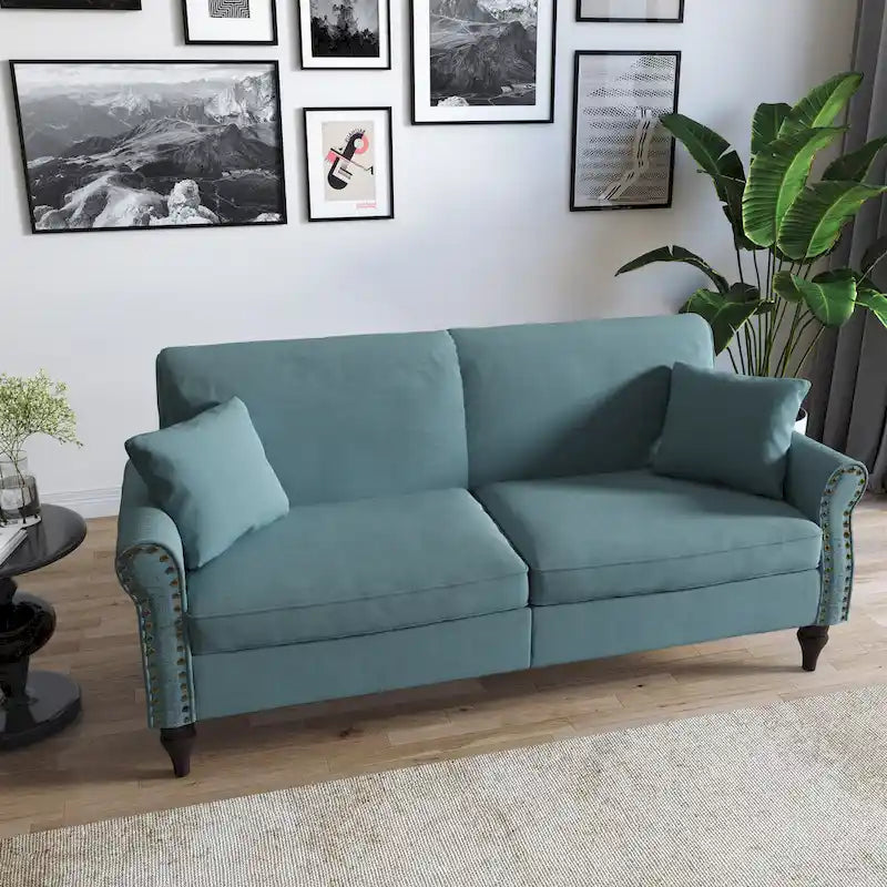 73 Nagelkopfbesatz-Sofa mit gerollten Armlehnen und Polster-Loveseat