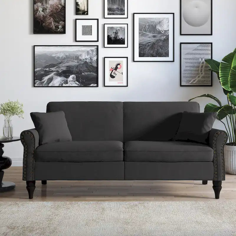 73 Nagelkopfbesatz-Sofa mit gerollten Armlehnen und Polster-Loveseat