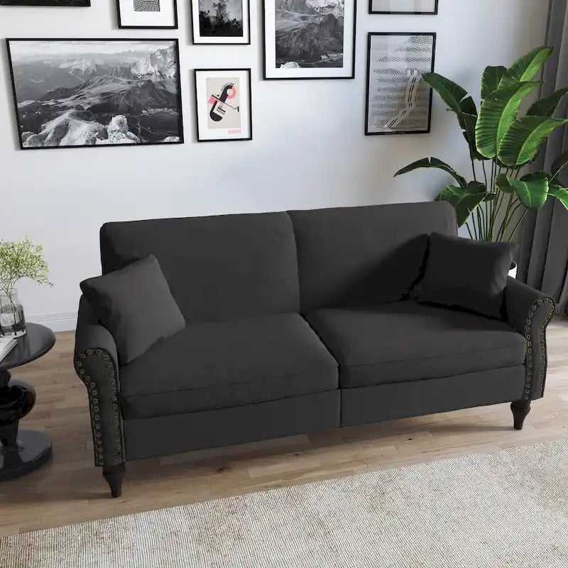 73 Nagelkopfbesatz-Sofa mit gerollten Armlehnen und Polster-Loveseat