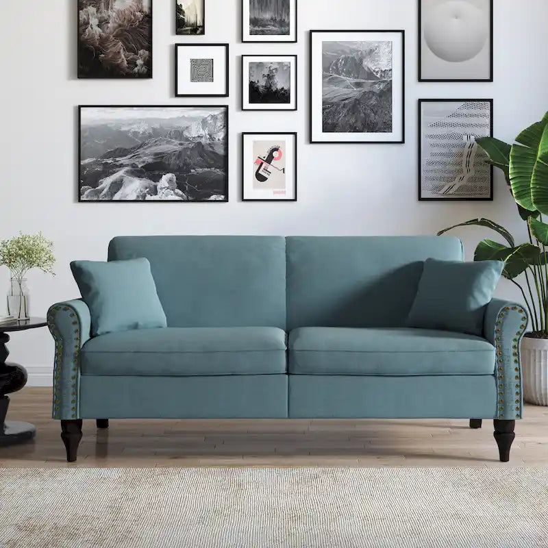 73 Nagelkopfbesatz-Sofa mit gerollten Armlehnen und Polster-Loveseat