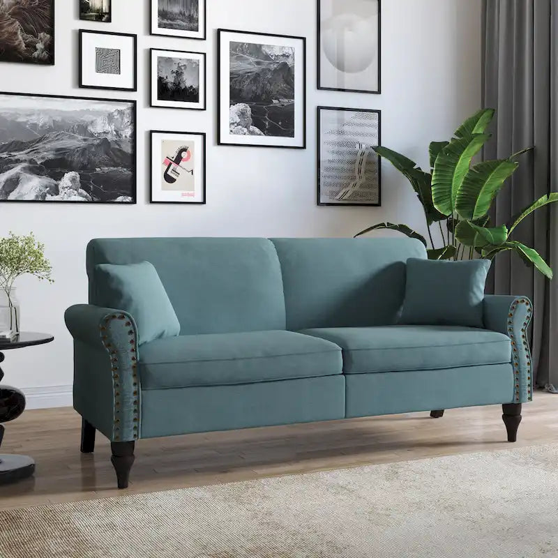 73 Nagelkopfbesatz-Sofa mit gerollten Armlehnen und Polster-Loveseat