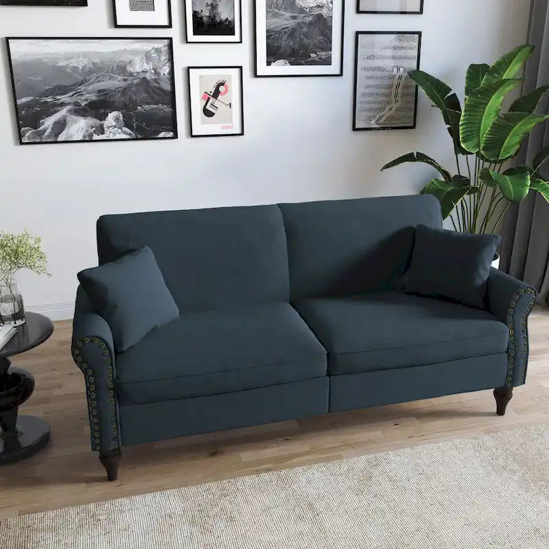 73 Nagelkopfbesatz-Sofa mit gerollten Armlehnen und Polster-Loveseat