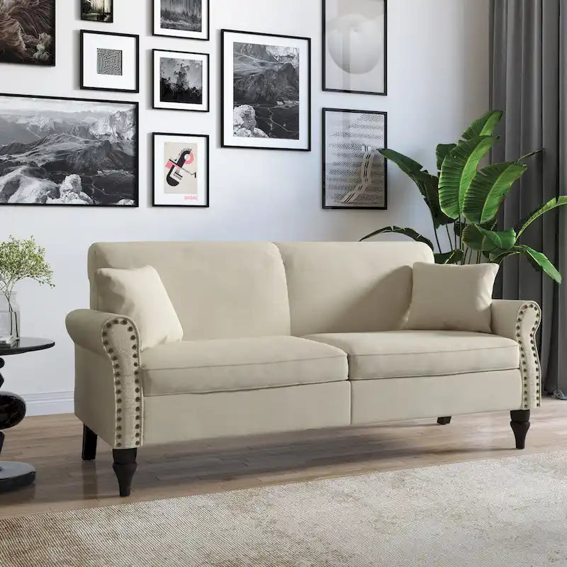 73 Nagelkopfbesatz-Sofa mit gerollten Armlehnen und Polster-Loveseat