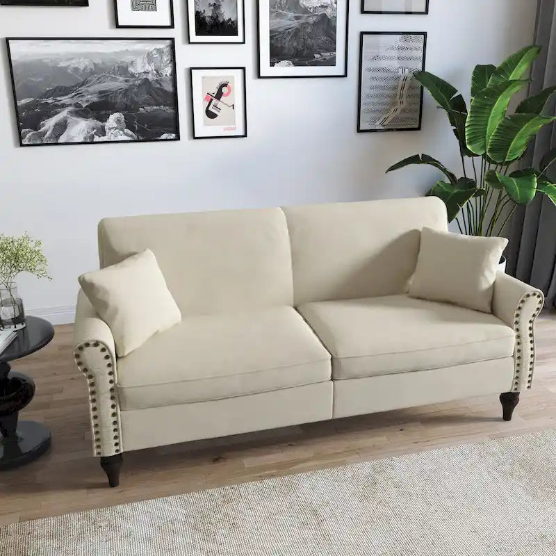 73 Nagelkopfbesatz-Sofa mit gerollten Armlehnen und Polster-Loveseat