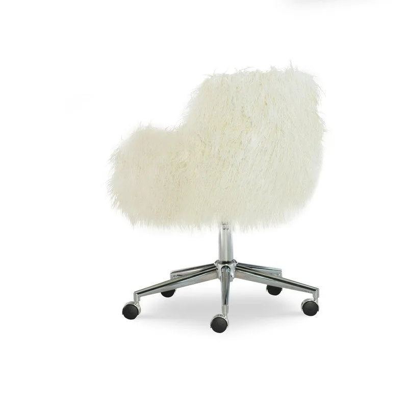 Off-White Bürostuhl aus Kunstpelz mit Chromfuß