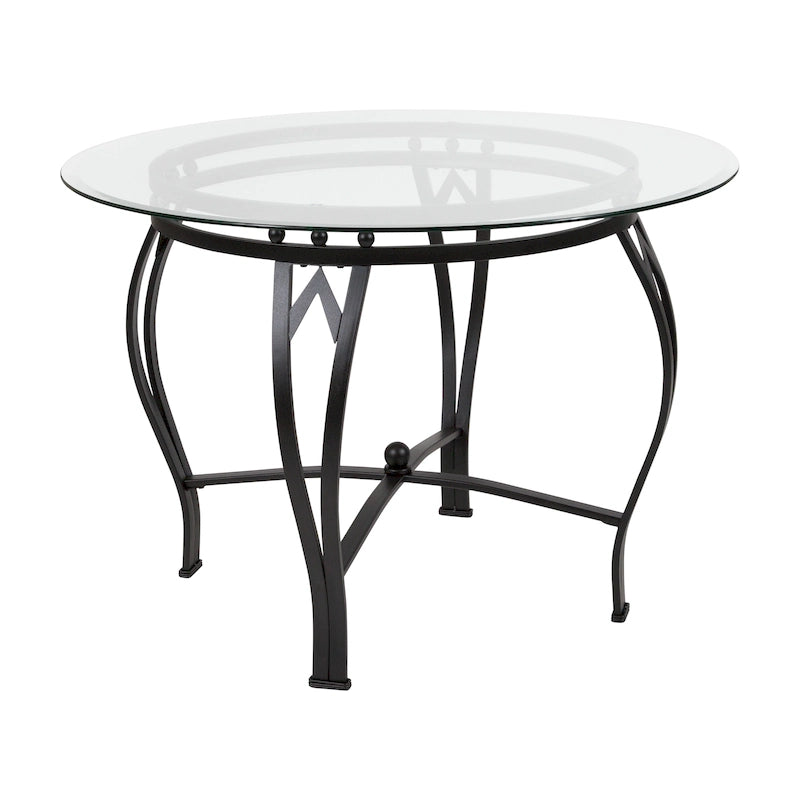 Runder Glas-Esstisch (42") mit ornamentalem Sockel