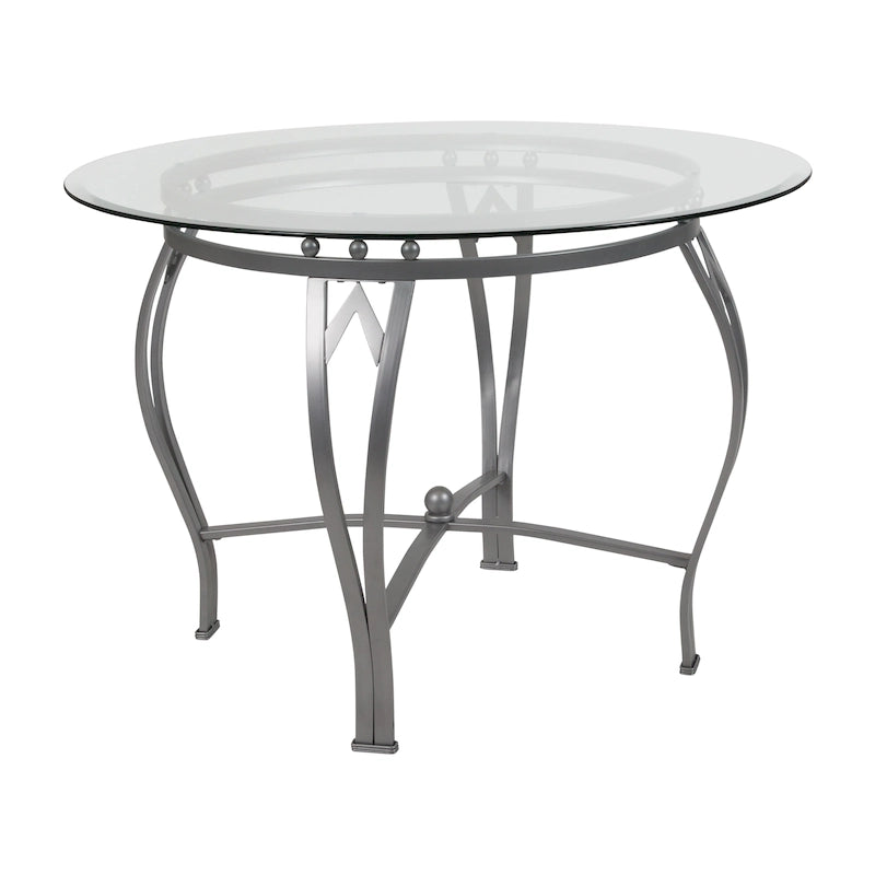 Runder Glas-Esstisch (42") mit ornamentalem Sockel