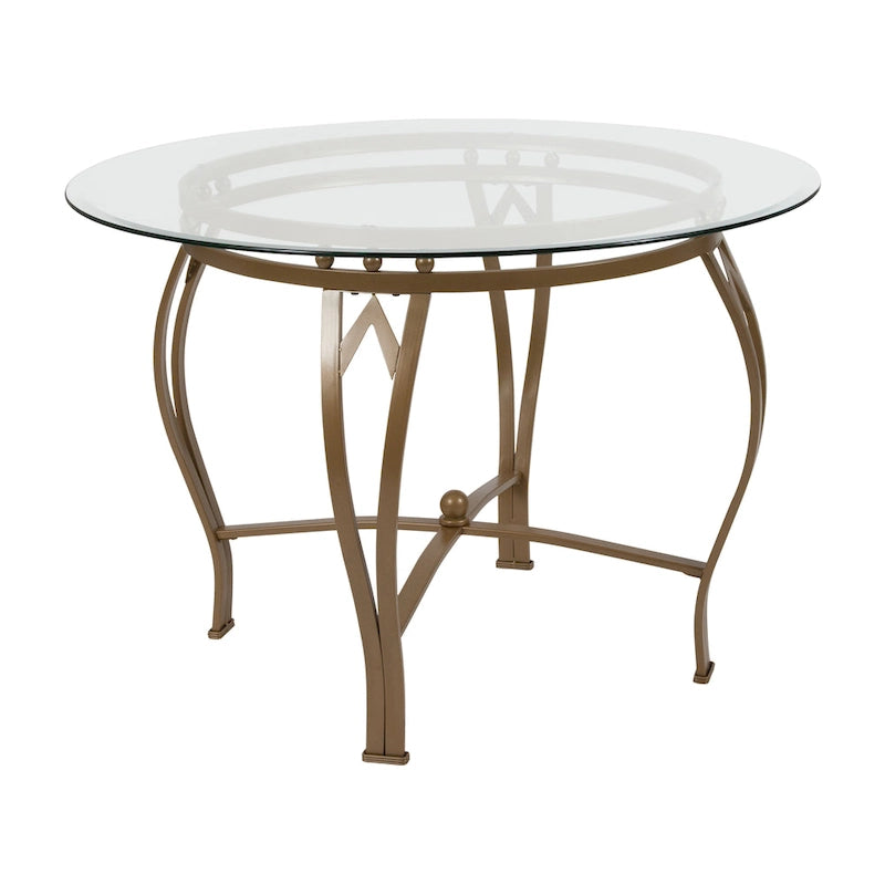 Syracuse 42 Round Glass Dining Table with Bowed Out Metal Frame