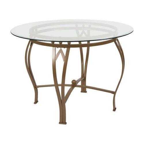 Syracuse 42 Round Glass Dining Table with Bowed Out Metal Frame