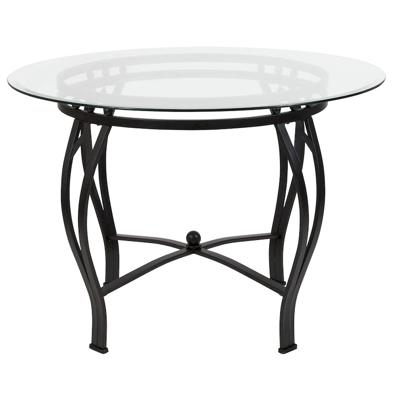 Runder Glas-Esstisch (42") mit ornamentalem Sockel
