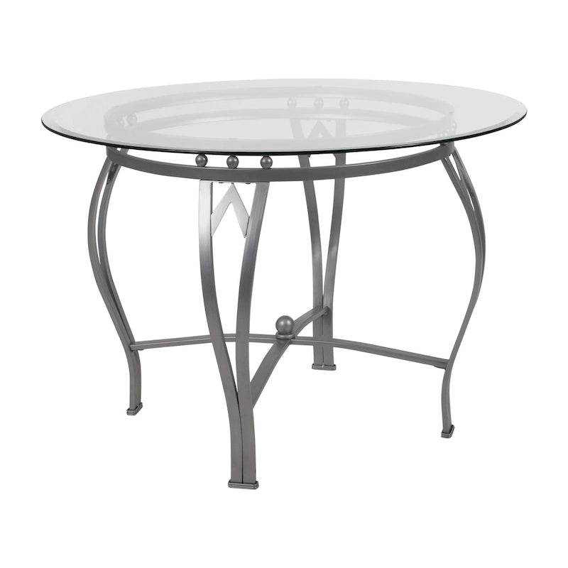 Runder Glas-Esstisch (42") mit ornamentalem Sockel
