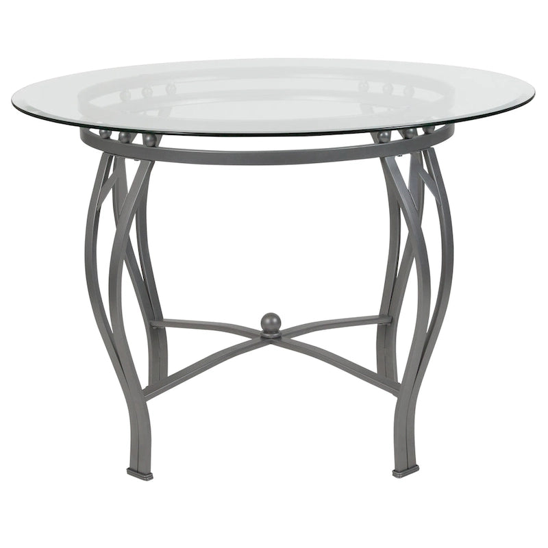Runder Glas-Esstisch (42") mit ornamentalem Sockel