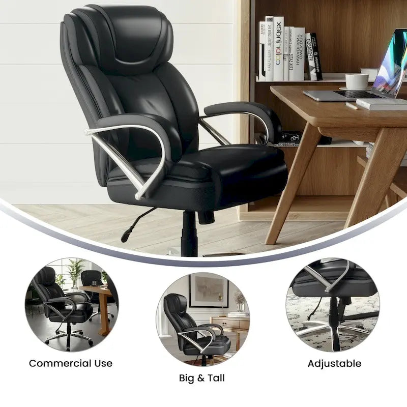 Big & Tall Chefsessel aus LeatherSoft mit Rollen und ergonomischen Funktionen