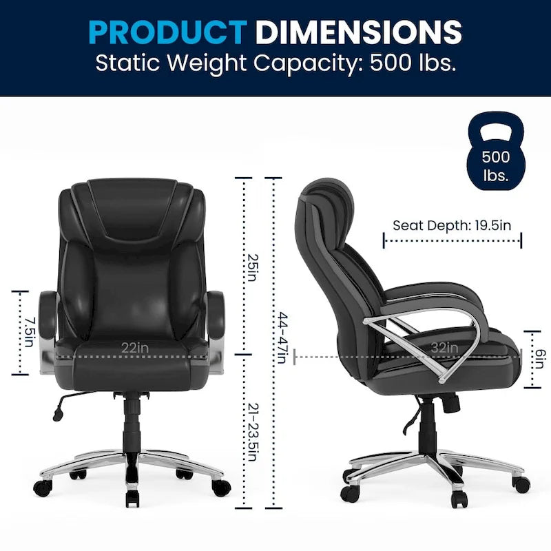 Big & Tall Chefsessel aus LeatherSoft mit Rollen und ergonomischen Funktionen