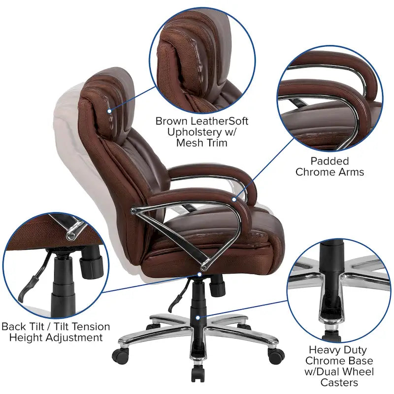 Big & Tall Chefsessel aus LeatherSoft mit Rollen und ergonomischen Funktionen