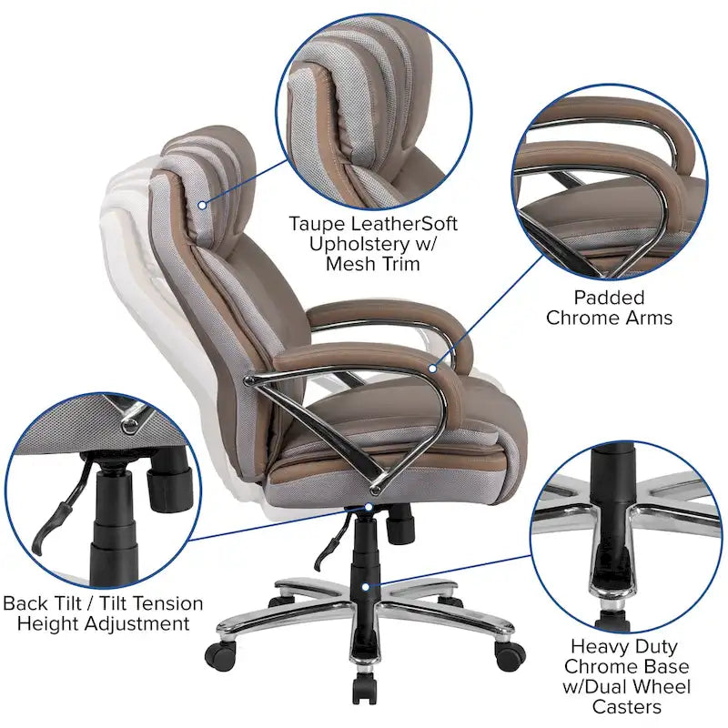 Big & Tall Chefsessel aus LeatherSoft mit Rollen und ergonomischen Funktionen