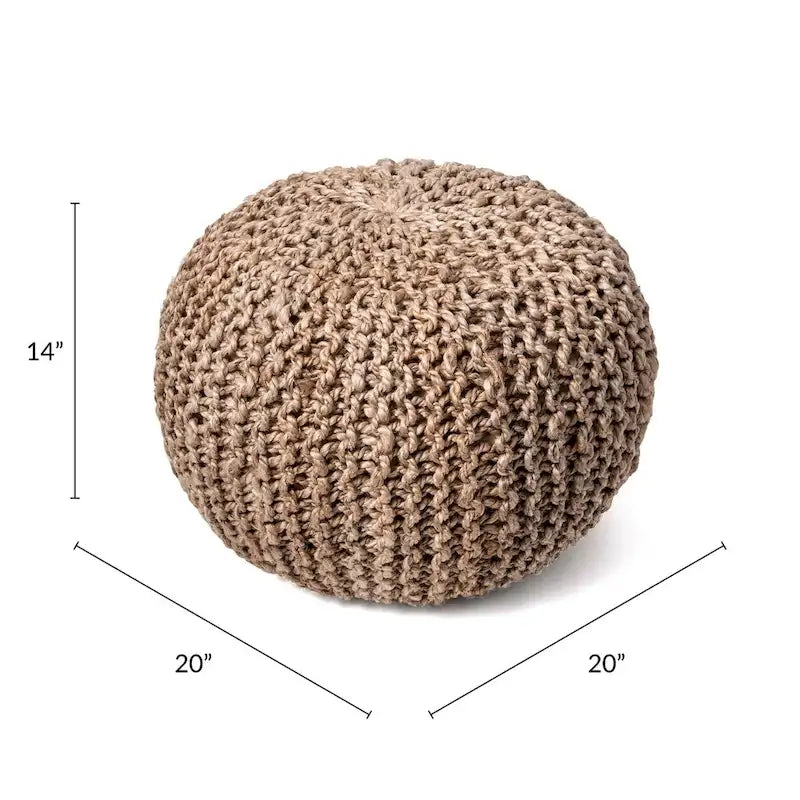 Klassischer gestrickter Pouf aus massivem Jute-Ottomane