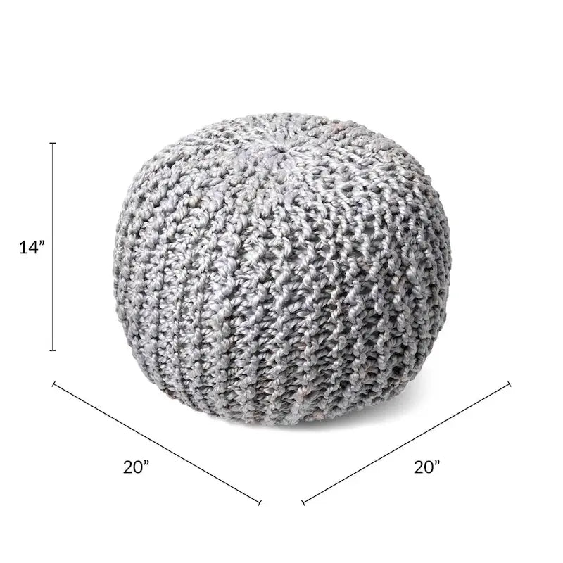 Klassischer gestrickter Pouf aus massivem Jute-Ottomane