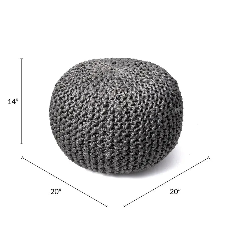Klassischer gestrickter Pouf aus massivem Jute-Ottomane