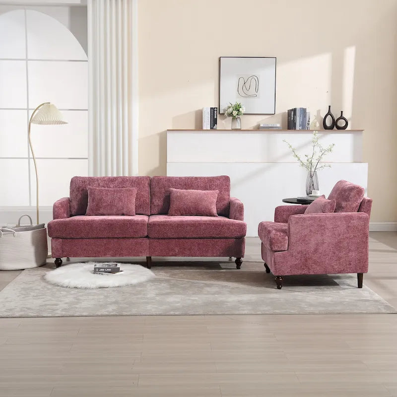 Chenille-Polster-Liebessitz mit Holzrahmen und Sessel für das Wohnzimmer