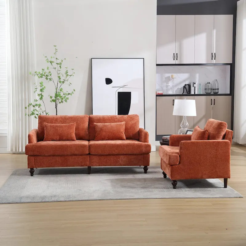 Chenille-Polster-Liebessitz mit Holzrahmen und Sessel für das Wohnzimmer