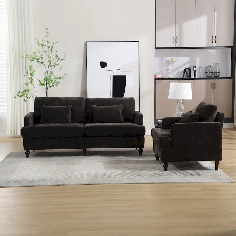 Chenille-Polster-Liebessitz mit Holzrahmen und Sessel für das Wohnzimmer