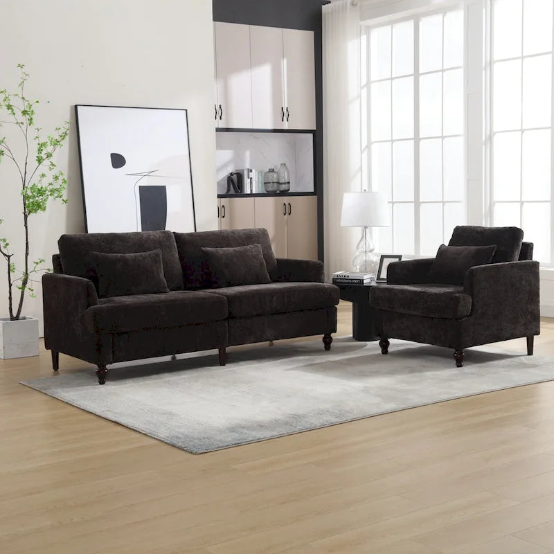 Chenille-Polster-Liebessitz mit Holzrahmen und Sessel für das Wohnzimmer