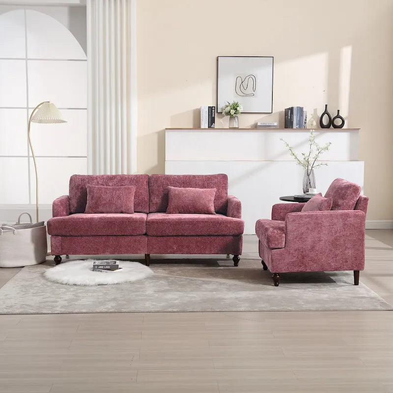 Chenille-Polster-Liebessitz mit Holzrahmen und Sessel für das Wohnzimmer