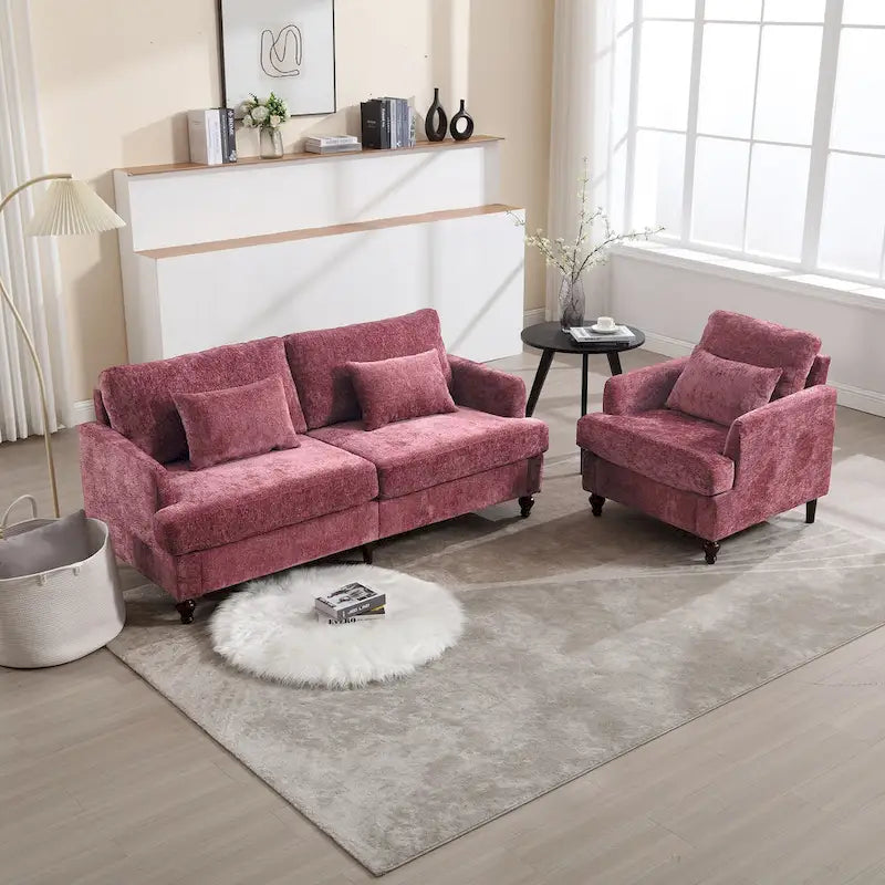 Chenille-Polster-Liebessitz mit Holzrahmen und Sessel für das Wohnzimmer
