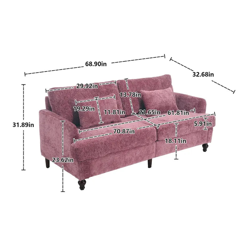 Chenille-Polster-Liebessitz mit Holzrahmen und Sessel für das Wohnzimmer