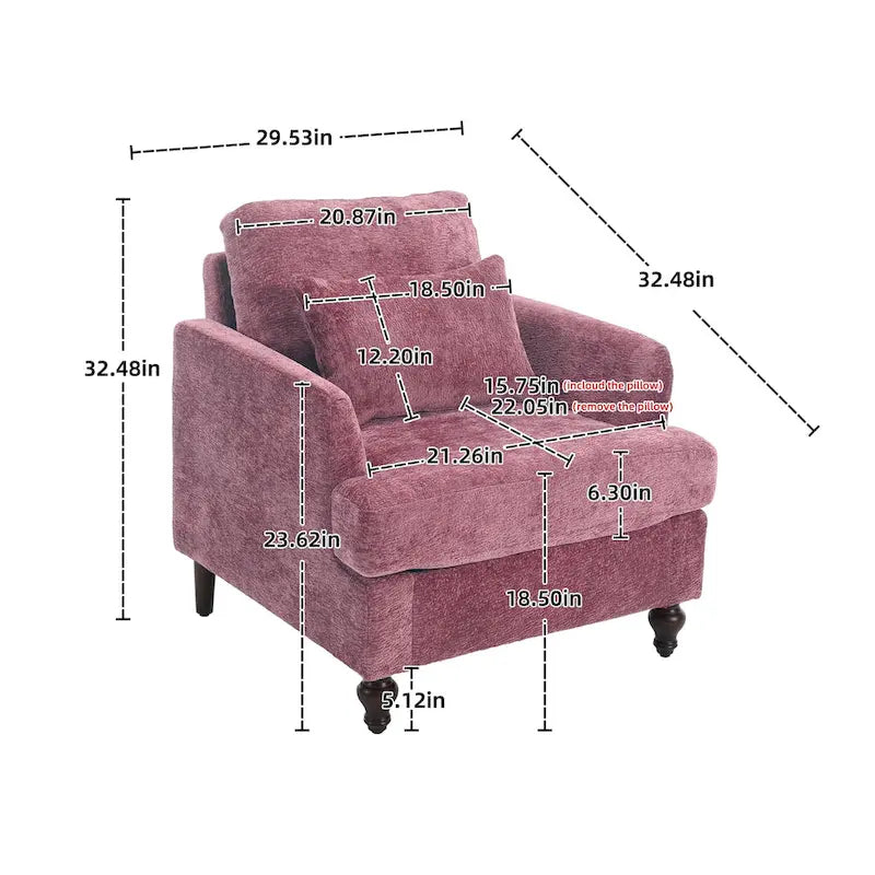 Chenille-Polster-Liebessitz mit Holzrahmen und Sessel für das Wohnzimmer