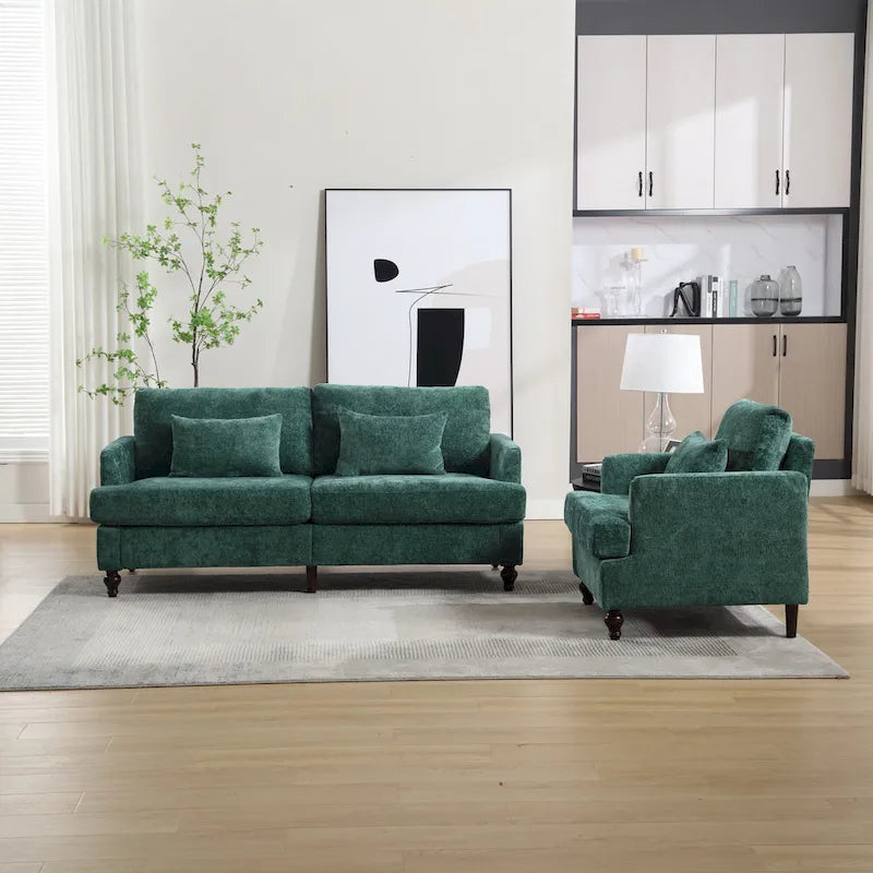 Chenille-Polster-Liebessitz mit Holzrahmen und Sessel für das Wohnzimmer