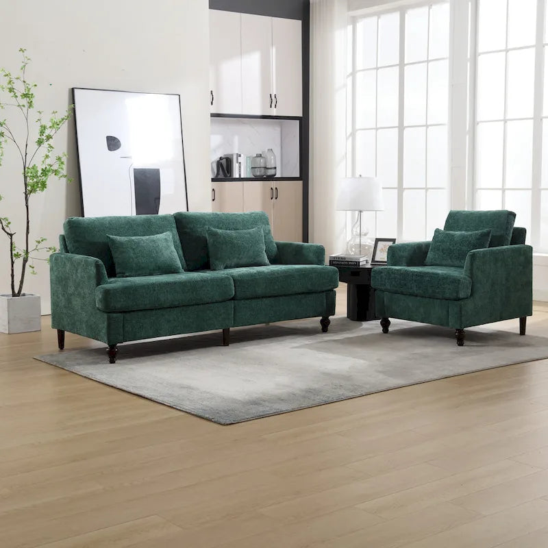 Chenille-Polster-Liebessitz mit Holzrahmen und Sessel für das Wohnzimmer