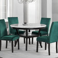 Kate 47 Inch Round Dining Table with Faux Marble Top, White and Brown
