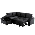 Samt Ecksofa mit Schlaffunktion und Stauraum-Ottomane, USB-Ladefunktion