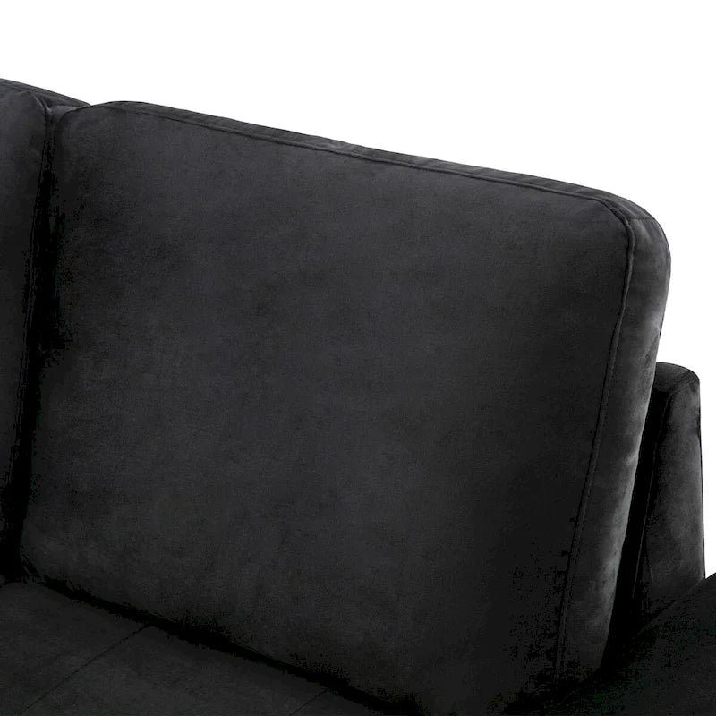 Samt Ecksofa mit Schlaffunktion und Stauraum-Ottomane, USB-Ladefunktion