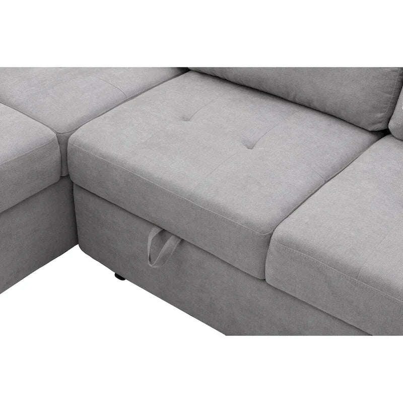 Samt Ecksofa mit Schlaffunktion und Stauraum-Ottomane, USB-Ladefunktion