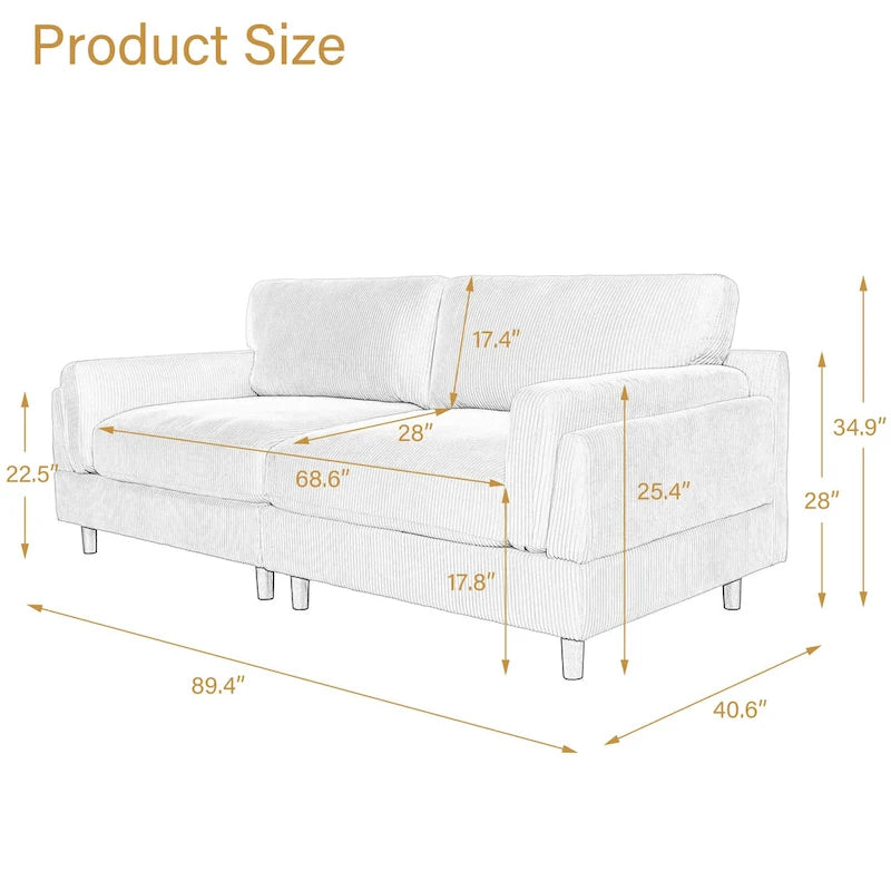90 Übergroßes Kordsamt-Wohnzimmersofa mit Wendekissen