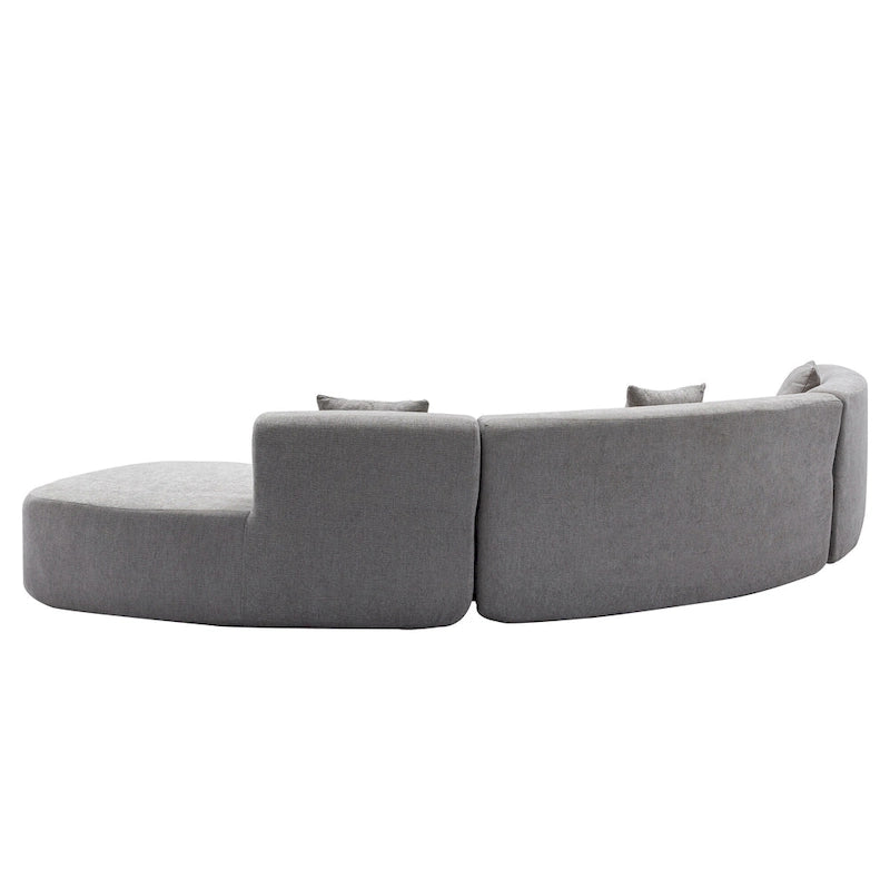 136" geschwungenes Ecksofa aus Chenille-Gewebe mit drei Zierkissen