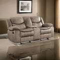 Joe 79 Inch Manual Dual Glider Recliner Loveseat, Console, Brown Microfiber