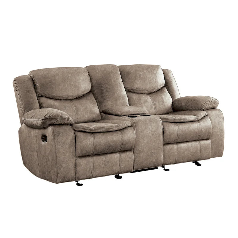 79" manuelles Doppelsitzer-Liebesofa mit Konsole, braune Mikrofaser